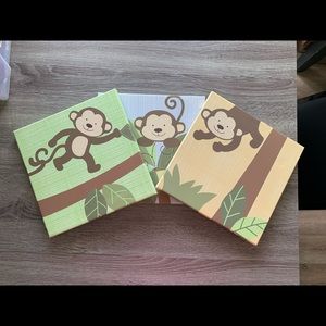 Set of three (3) monkey 🐒 kids room pictures